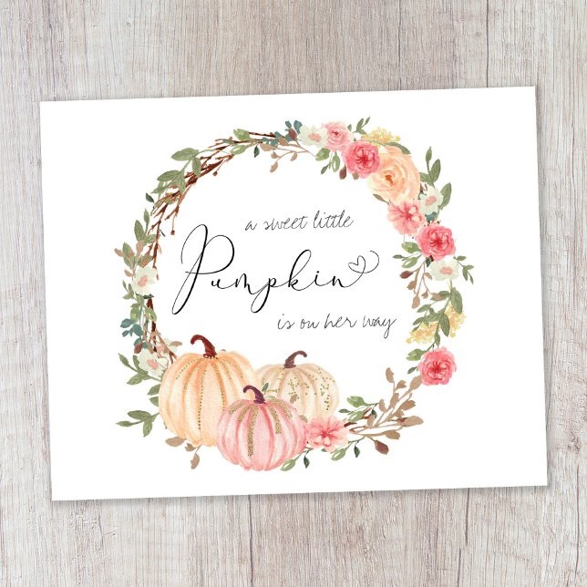 Pumpkin Pink Floral Watercolor Baby Shower Postcard (Celebrate the upcoming arrival of your sweet little autumn baby with a pumpkin-themed baby shower)