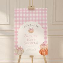 Pumpkin Pink Gingham Baby Shower Welcome Foam Board