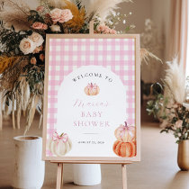 Pumpkin Pink Gingham Baby Shower Welcome Poster