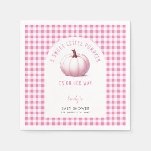 Pumpkin Pink Gingham Plaid Baby Girl Baby Shower Napkins