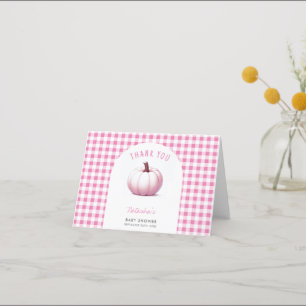 Pumpkin Pink Gingham Plaid Baby Girl Baby Shower Thank You Card