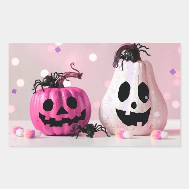 Pumpkin Pink Glitter Halloween Rectangular Sticker (Front)