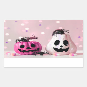 Pumpkin Pink Glitter Halloween Rectangular Sticker