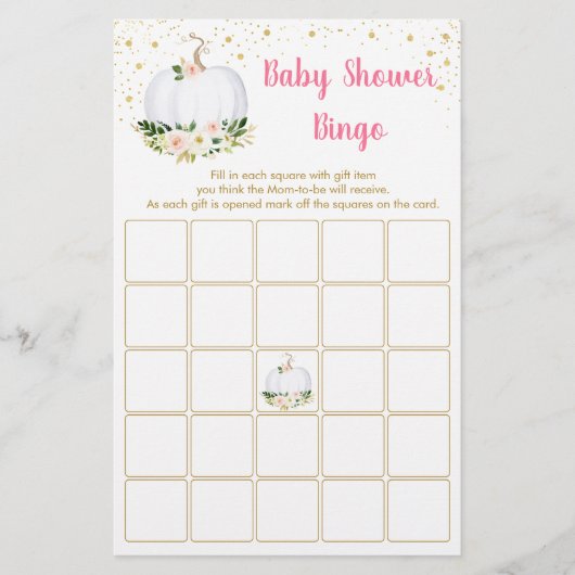 Pumpkin Pink Gold Baby Shower Bingo Game (Front)