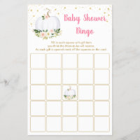 Pumpkin Pink Gold Baby Shower Bingo Game