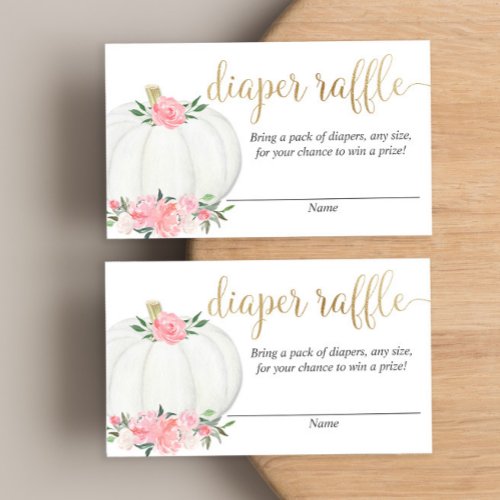 Pumpkin pink gold elegant fall diaper raffle cards