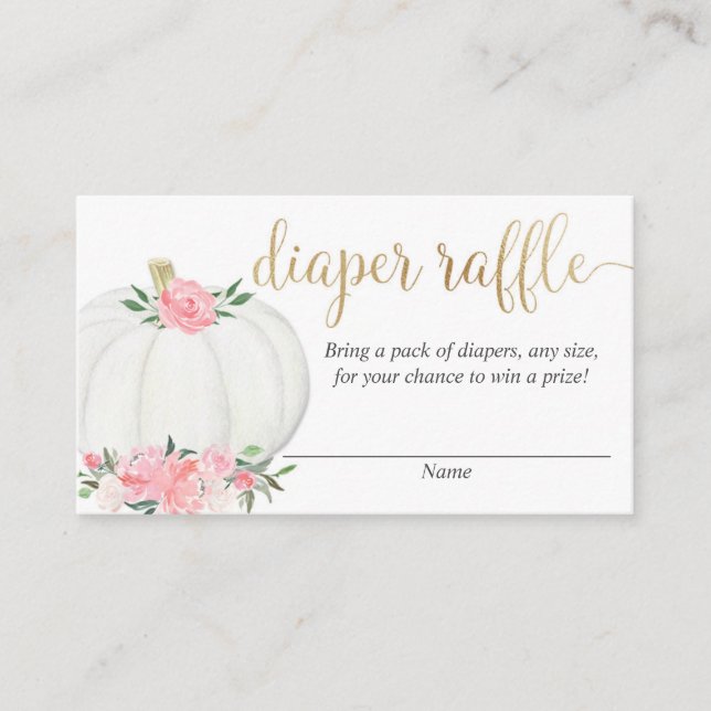 Pumpkin pink gold elegant fall diaper raffle cards (Front)