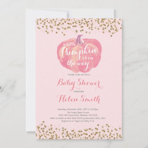 Pumpkin Pink Gold Girl Baby Shower Invitation
