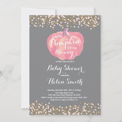 Pumpkin Pink Gold Girl Baby Shower Invitation