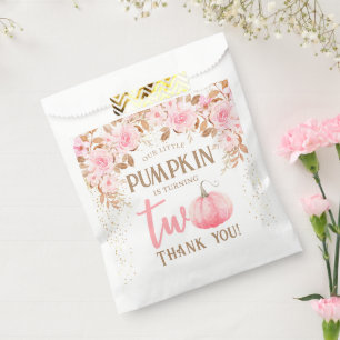 Pumpkin Pink & Gold Girl Floral Fall 2nd Birthday Favor Bag