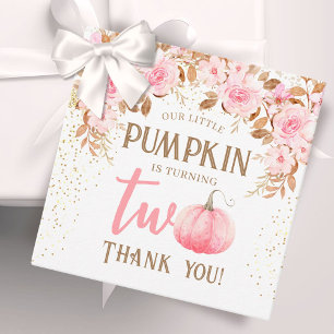 Pumpkin Pink & Gold Girl Floral Fall 2nd Birthday Favor Tags