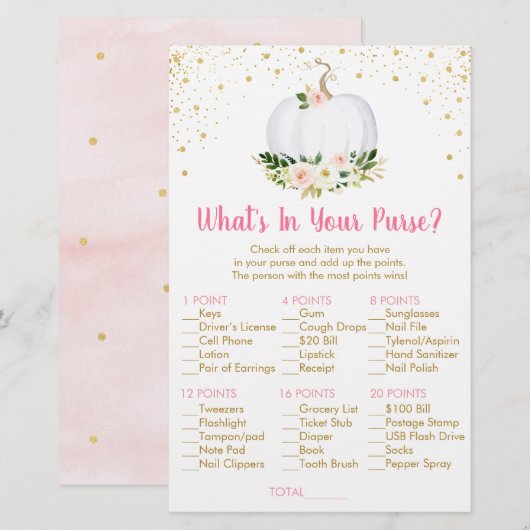 Pumpkin Pink Gold What's In Your Purse Game (Front/Back)