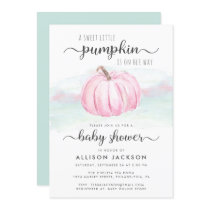 Pumpkin Pink Mint Watercolor Baby Girl Shower Invitation