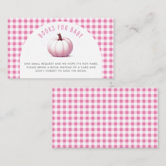 Pumpkin Pink Plaid Books for Baby Shower Enclosure Card (Front/Back)