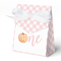 Pumpkin pink plaid first birthday favor box