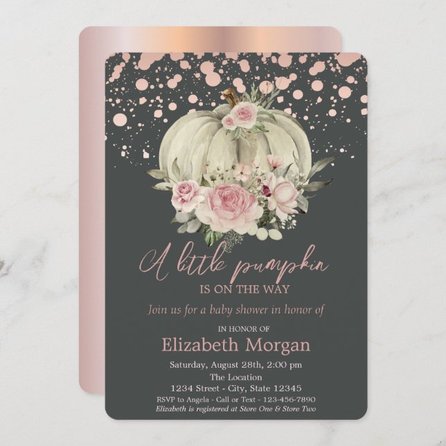 Pumpkin,Pink Roses,Rose Gold Baby Shower  Invitation (Front/Back)