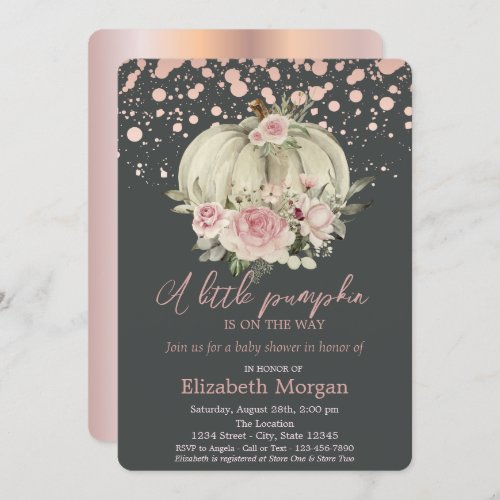 PumpkinPink RosesRose Gold Baby Shower  Invitation