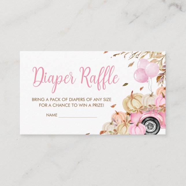 Pumpkin Pink Truck Baby Shower Diaper Raffle Enclosure Card (Front)