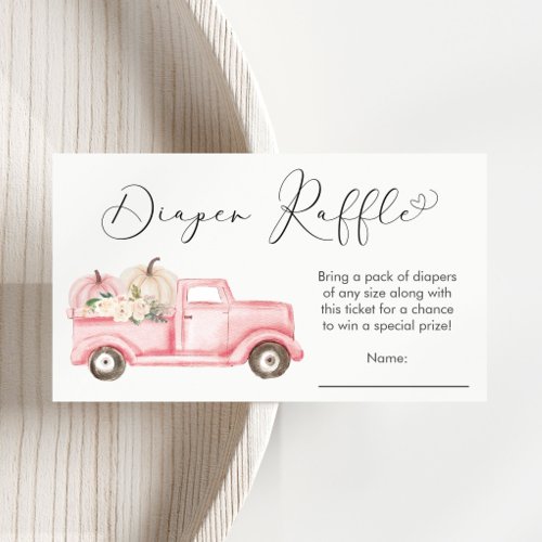 Pumpkin Pink Truck Baby Shower Diaper Raffle Enclosure Card
