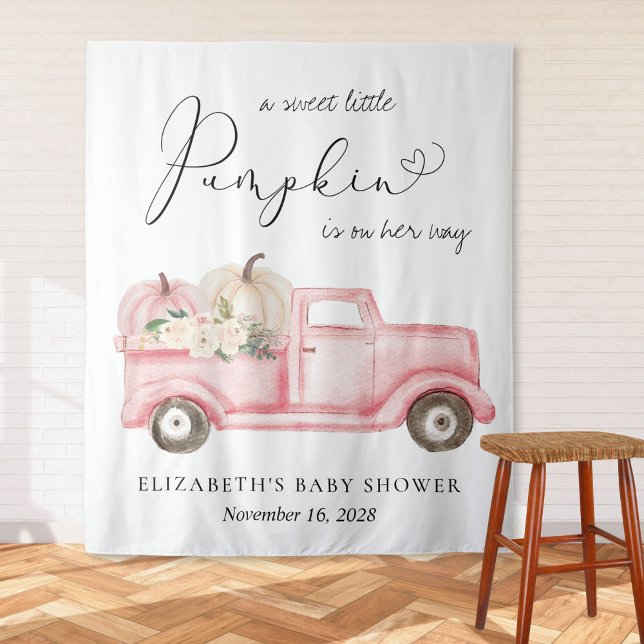 Pumpkin Pink Truck Baby Shower Photo Backdrop (Creator Uploaded)