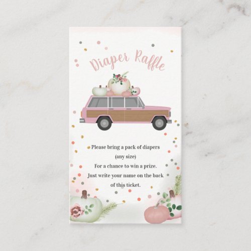 Pumpkin Pink Truck Fall Baby Shower Diaper Raffle Enclosure Card