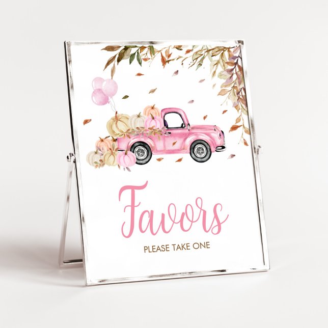 Pumpkin Pink Truck Favors Baby Shower Poster (Little Pumpkin Pink Truck Baby Shower Favors Sign)
