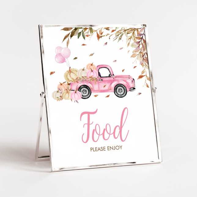 Pumpkin Pink Truck Food Baby Shower Poster (Little Pumpkin Pink Truck Baby Shower Food Sign)