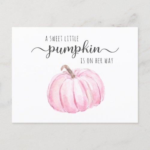 Pumpkin Pink Watercolor Baby Girl Shower by Mail Invitation Postcard