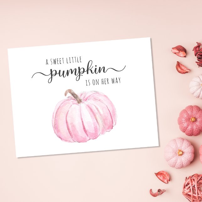 Pumpkin Pink Watercolor Baby Girl Shower Invitation Postcard (Celebrate the upcoming arrival of your autumn baby girl with a pumpkin-themed baby shower)