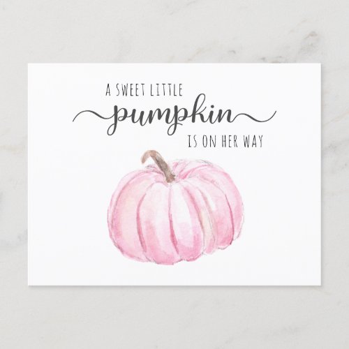 Pumpkin Pink Watercolor Baby Girl Virtual  Shower Invitation Postcard