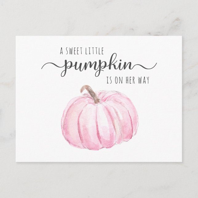 Pumpkin Pink Watercolor Baby Girl Virtual  Shower Invitation Postcard (Front)