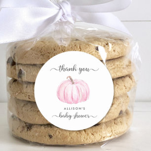 Pumpkin Pink Watercolor Baby Shower Thank You Classic Round Sticker