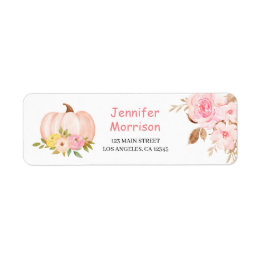 Pumpkin Pink Watercolor Floral Girl Fall Party Label