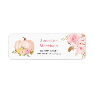 Pumpkin Pink Watercolor Floral Girl Fall Party Label