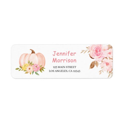 Pumpkin Pink Watercolor Floral Girl Fall Party  Label