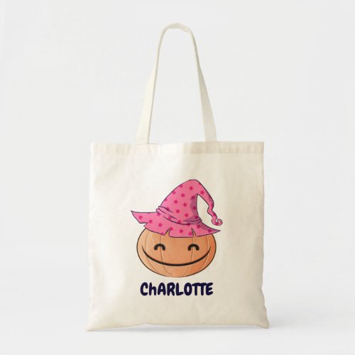 Pumpkin  Pink Witch Hat Treat or Trick Candy Tote Bag