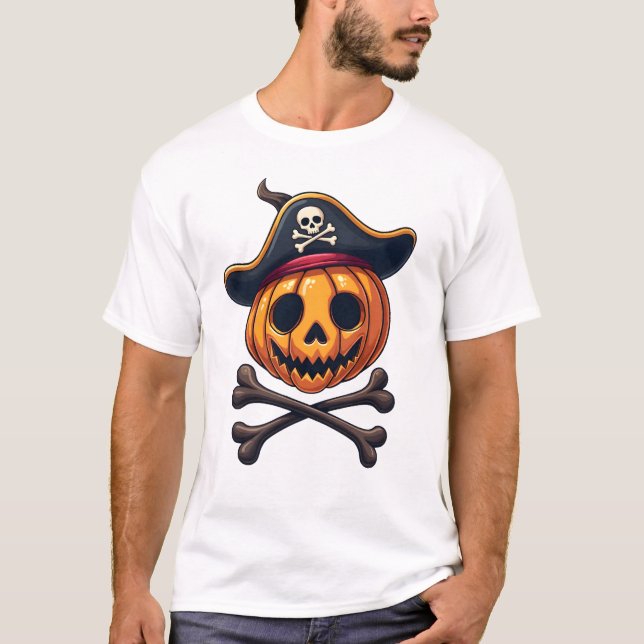 Pumpkin Pirate � Halloween Skull Shirt (Front)