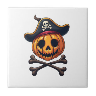 Pumpkin Pirate � Halloween Skull Shirt Ceramic Tile