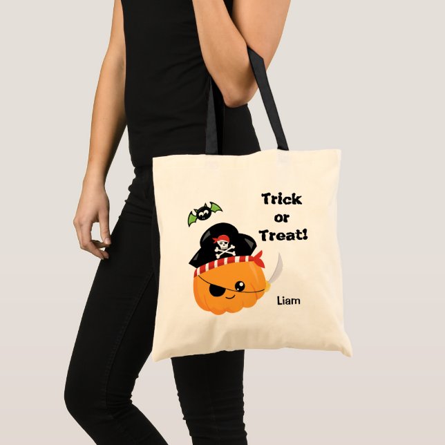 Pumpkin Pirate Halloween Trick or Treat Tote Bag (Front (Product))