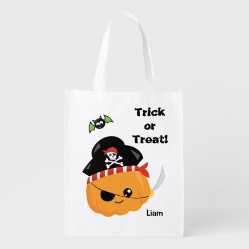 Pumpkin Pirate Witch Halloween Trick or Treat Grocery Bag