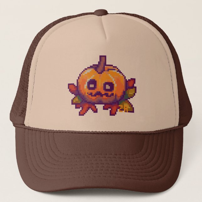 Pumpkin pixel art, Pixel Art, pet Trucker Hat (Front)
