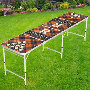 Pumpkin Plaid Family Name & Initial Beer Pong Table