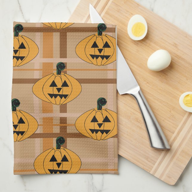 Pumpkin Plaid Kitchen Towel (Quarter Fold)