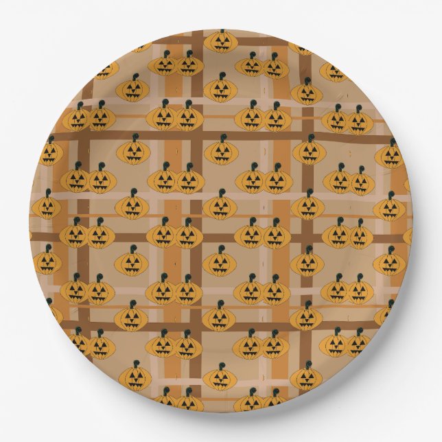 Pumpkin Plaid Paper Plates (Front)