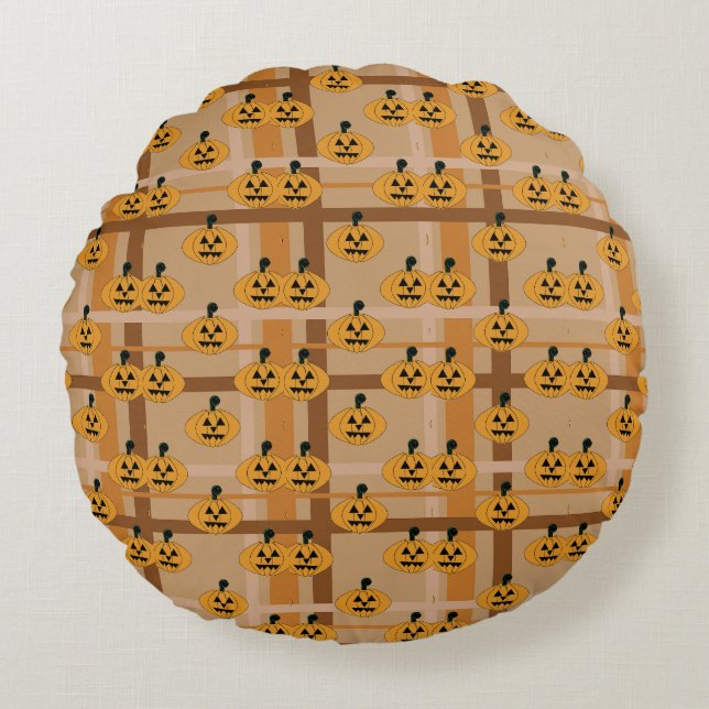 Pumpkin Plaid Round Pillow (Front)