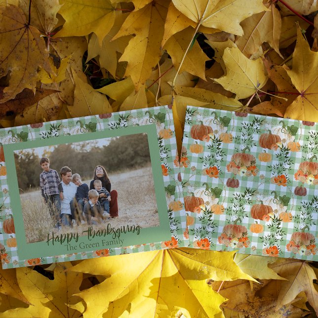 Pumpkin Plaid Thanksgiving Photo Holiday Card (Creator Uploaded)
