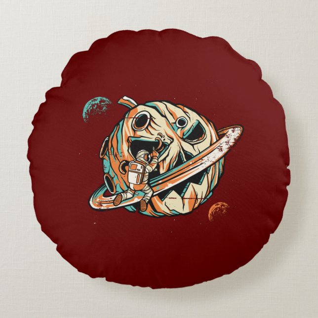 Pumpkin Planet Halloween Space Round Pillow (Front)