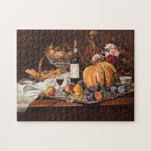 Pumpkin Plums Pears Peaches and Wine Autumn Fruits Jigsaw Puzzle