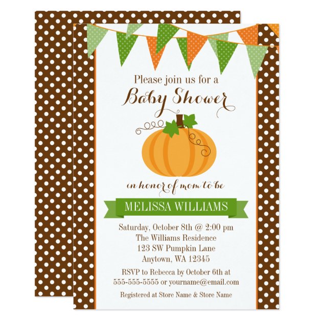 Pumpkin Polka Dot Bunting Fall Baby Shower Invitation