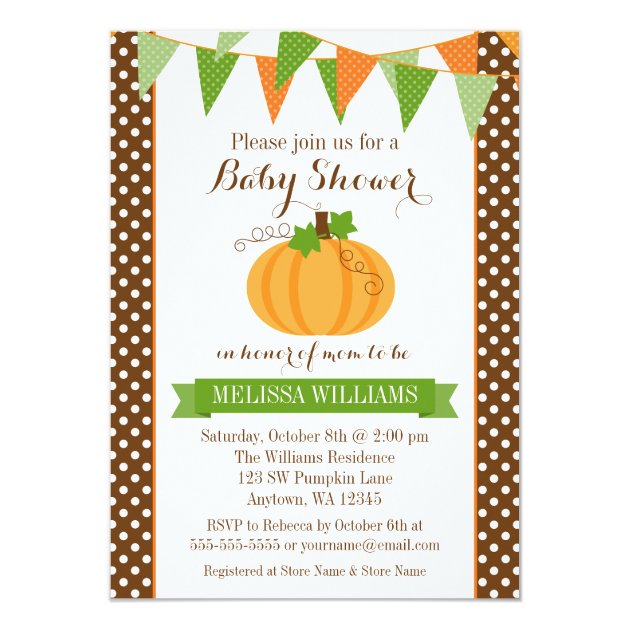 Pumpkin Polka Dot Bunting Fall Baby Shower Invitation
